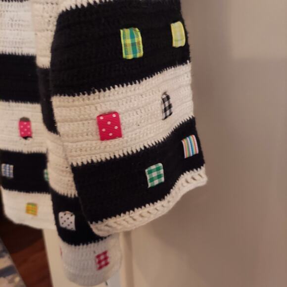 Design Options Knit Novelty Sweater Cardigan Small Ribon Detail Cottage Stripe - Picture 6 of 9